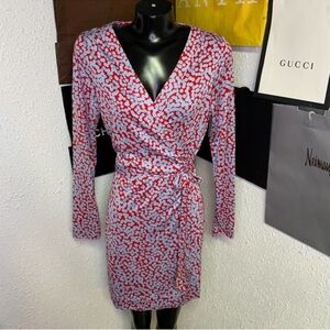 Diane Von Furstenberg Red and White Patterned Midi Dress